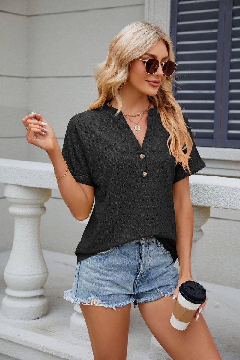 CWTTS0815_V-Neck Short Sleeve Knit Top