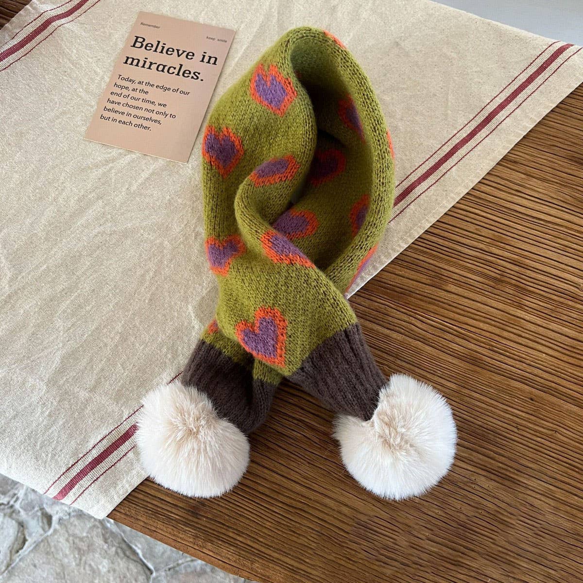 INS Jacquard Heart Knit Scarf for Kids Winter