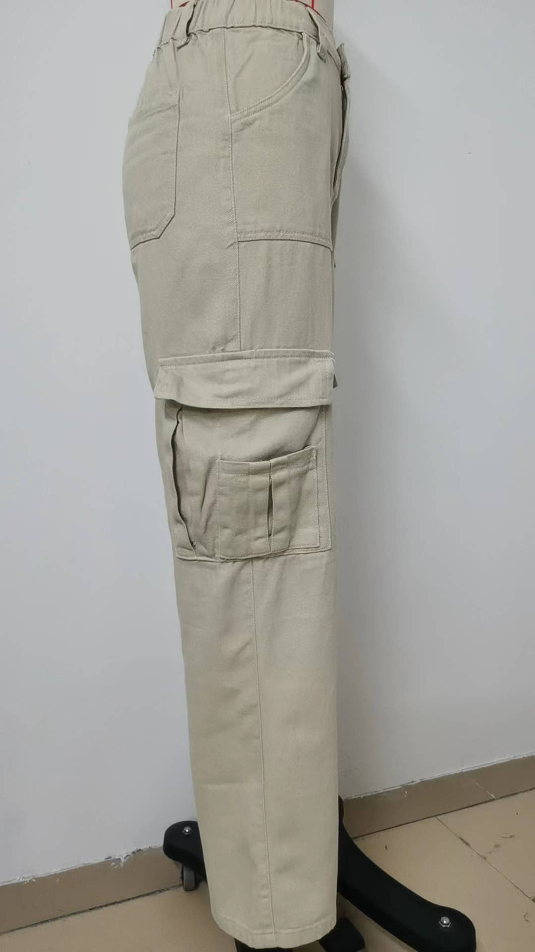 ELASTIC-WAISTED DENIM CASUAL CARGO PANTS