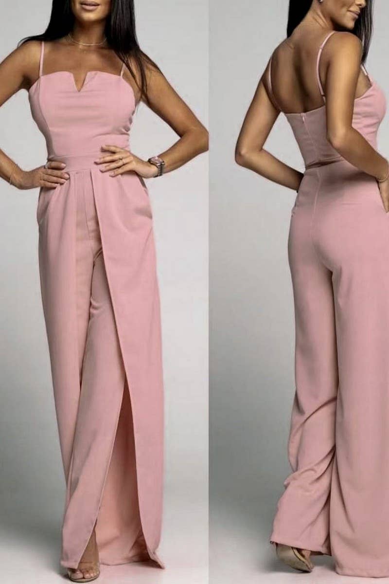 CWSJS1697_SOLID SLIM SPLIT LEG STRAPLESS JUMPSUIT