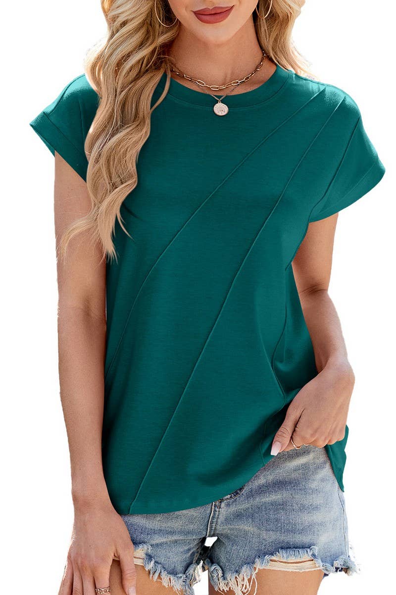 CWTBLS1731_SOLID COLOR ROUND NECK SHORT SLEEVE T-SHIRT TOP