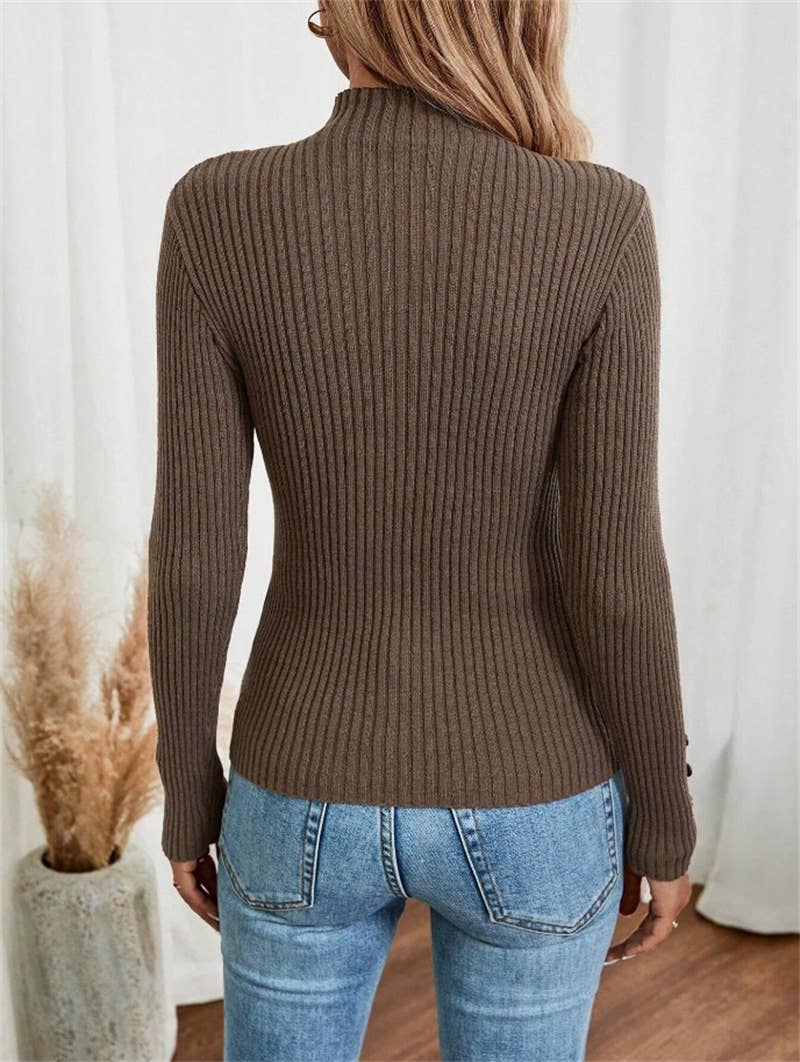 Button long-sleeved knitted base layer top