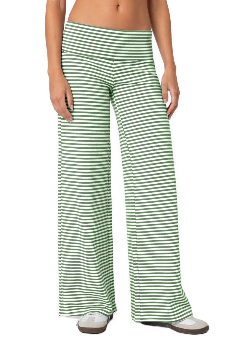 CWBLP1590_NAVEL-BARING STRIPED LOOSE WIDE-LEG PANTS