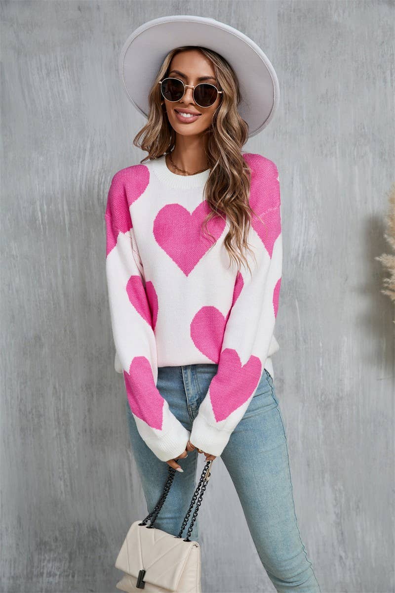 CWOSWL5758_VALENTINE'S DAY ROUND NECK HEART KNITTED SWEATER