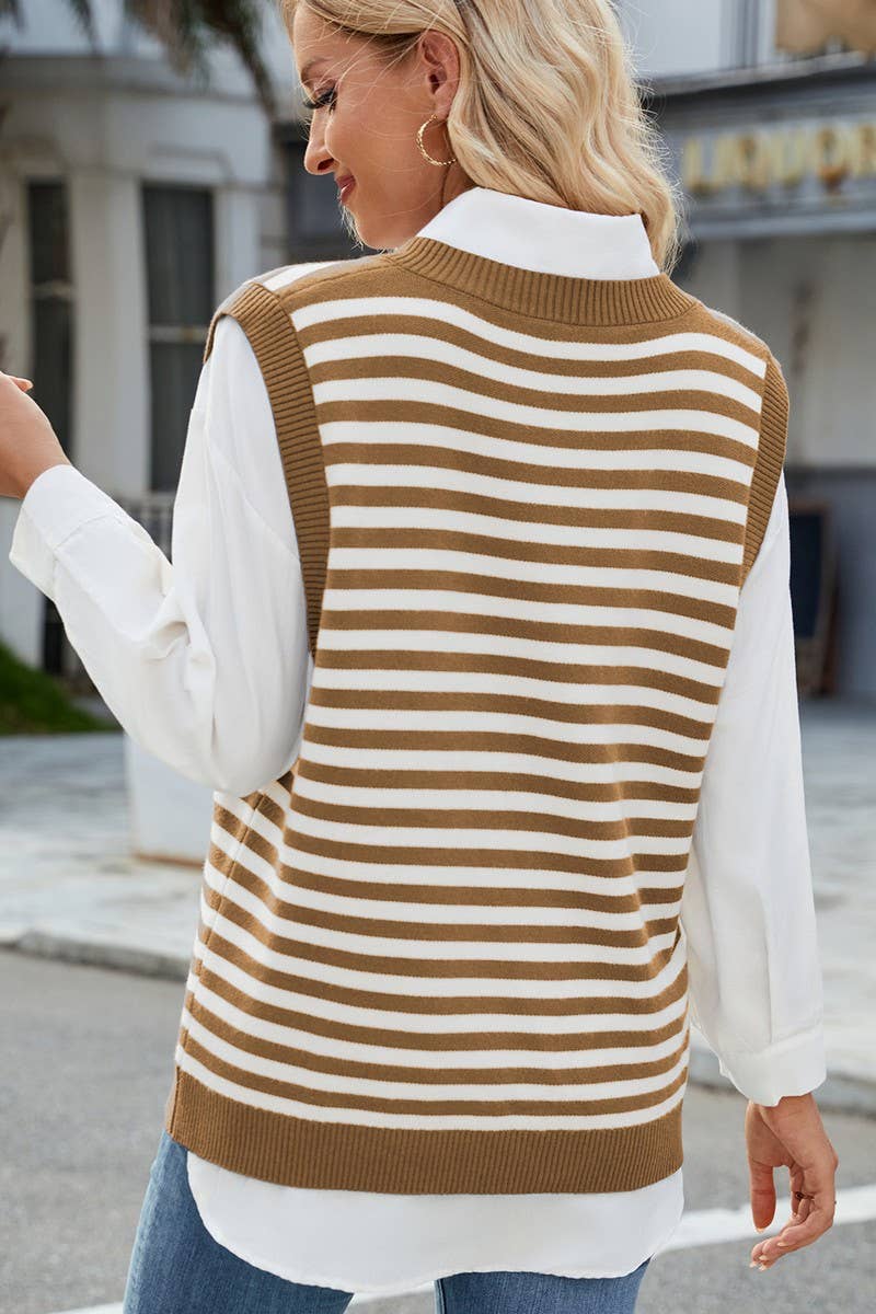 CWOV00139_CASUAL V-NECK SLIT WAISTCOAT KNITTED VEST