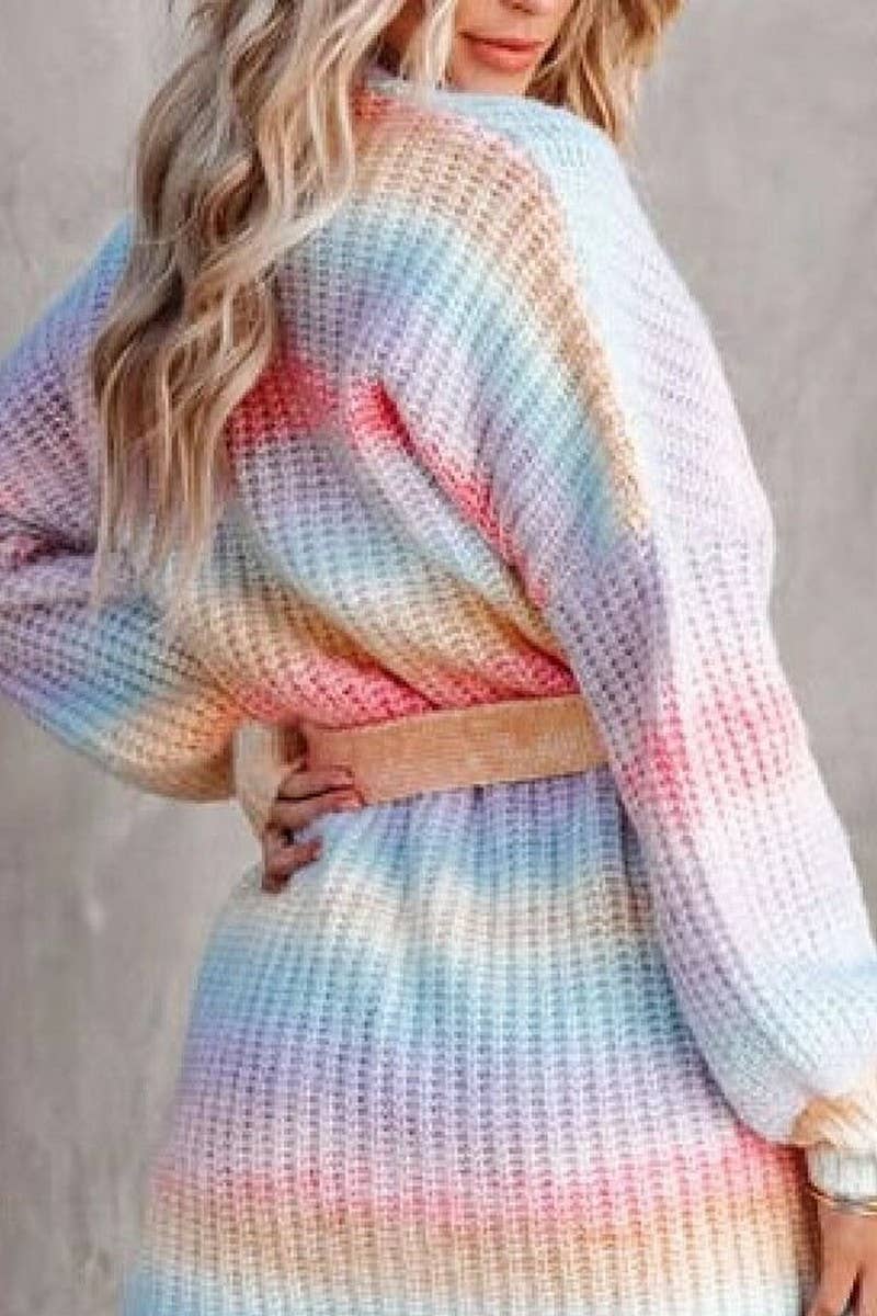 CWOCAL00805_RAINBOW TIE DYE LONG LOOSE KNIT CARDIGAN