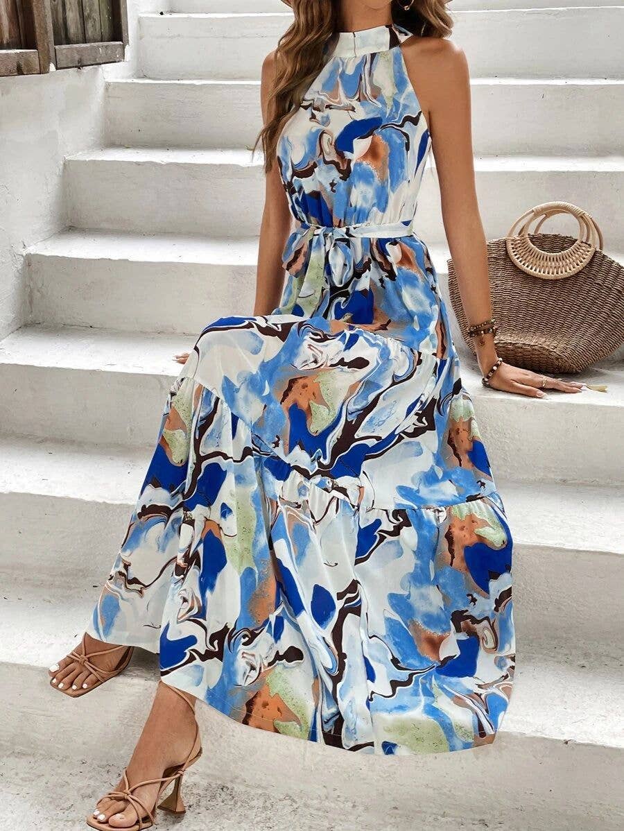 BOHO PRINT SLEEVELESS DRESS WITH LARGE RUFFLES_CWDMD1808