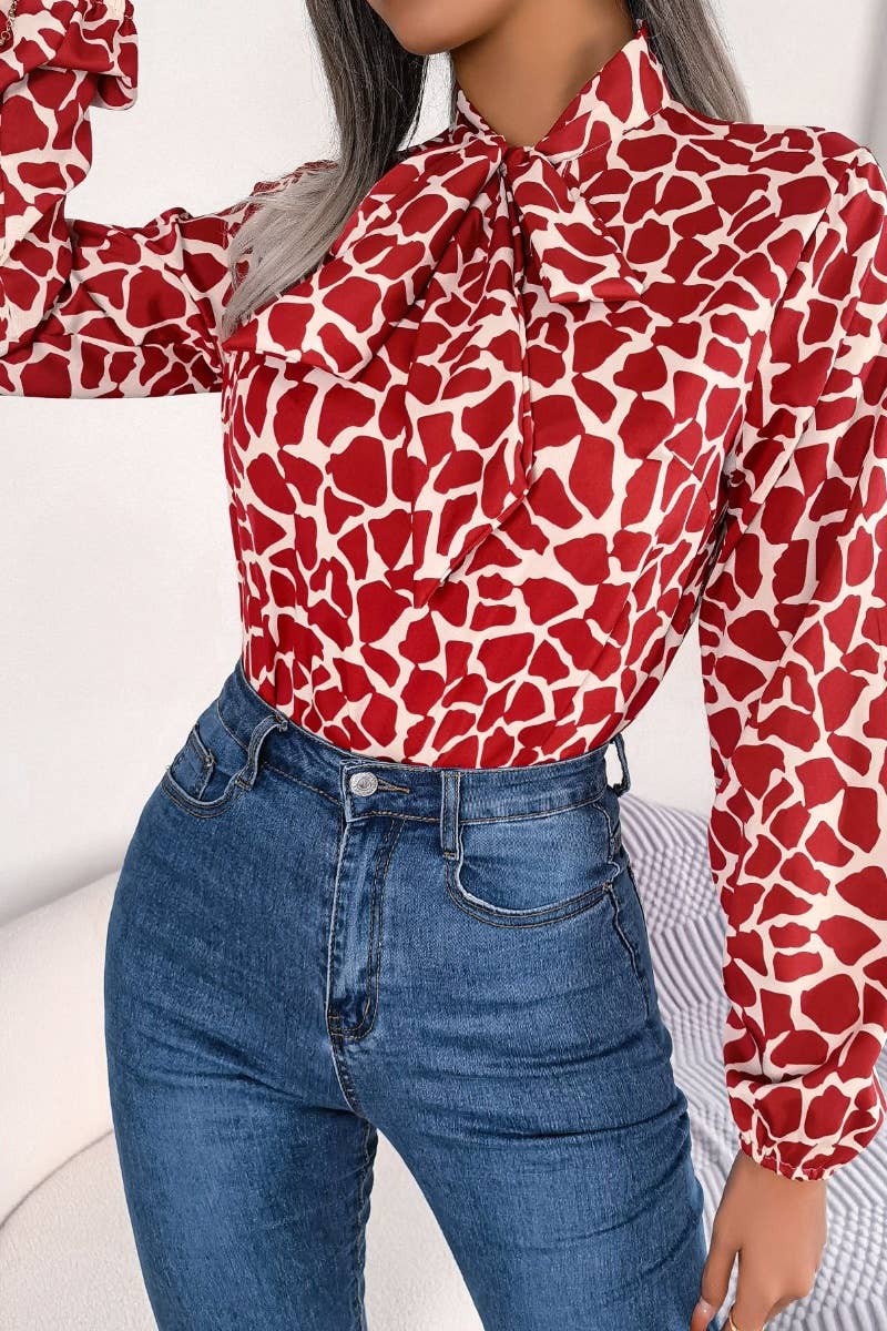 CWTSTL1214_SUMMER LACE-UP CHIFFON WITH LANTERN SLEEVES