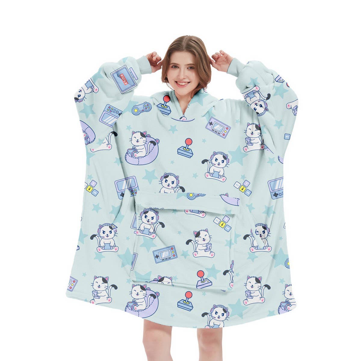 Long Leopard Sherpa Hoodie Blanket for TV & Sleep