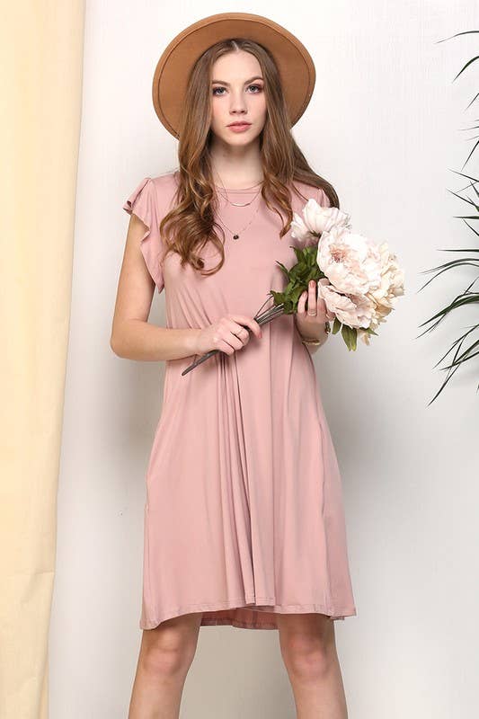 CWDSD10369_RUFFLE DETAILED PRINCESS SEAM DRESS