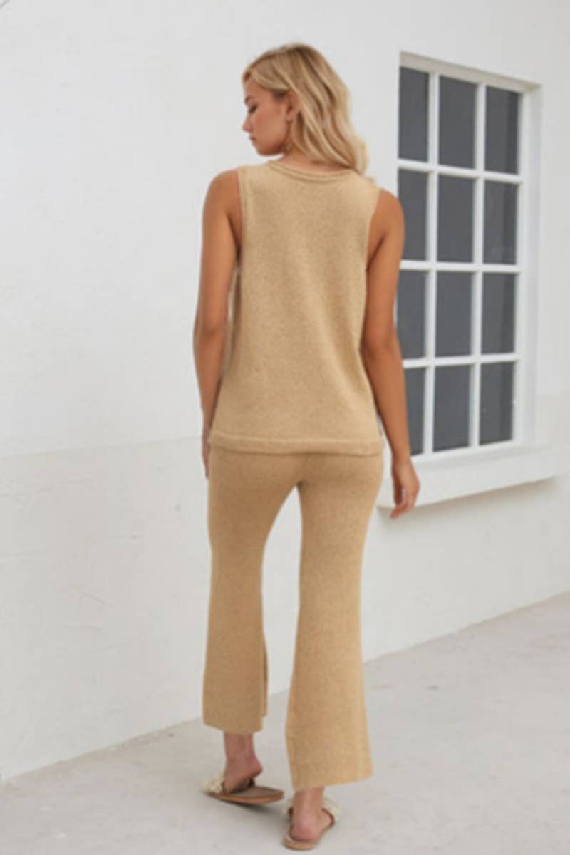 CWSS0632_SUMMER KNIT CASUAL SLEEVELESS TOP PANTS SUIT
