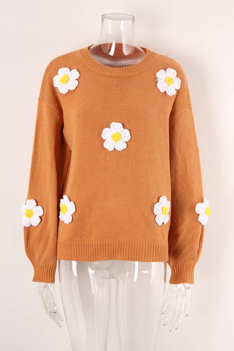 CWOSWL3109_CREW NECK PULLOVER FLORAL KNIT SWEATER