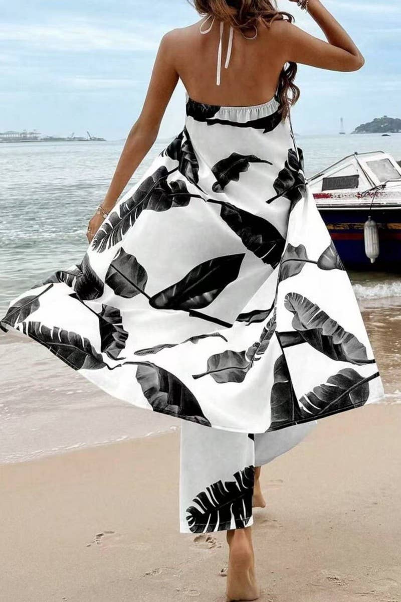 CWSTB2005_FLORAL HALTER TOP & STRAIGHT LEG PANTS SET