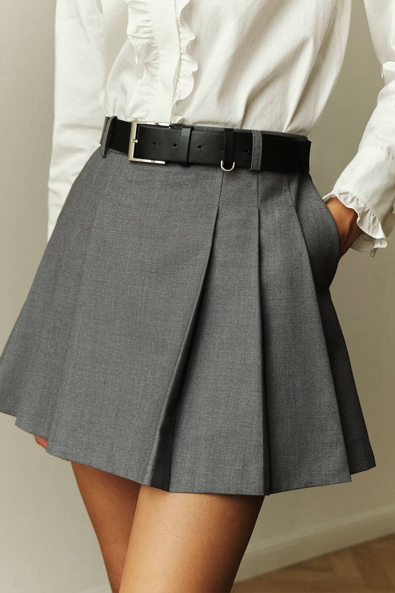 CWBSS0443_SIMPLE SOLID COLOR PLEATED MINI SKIRT