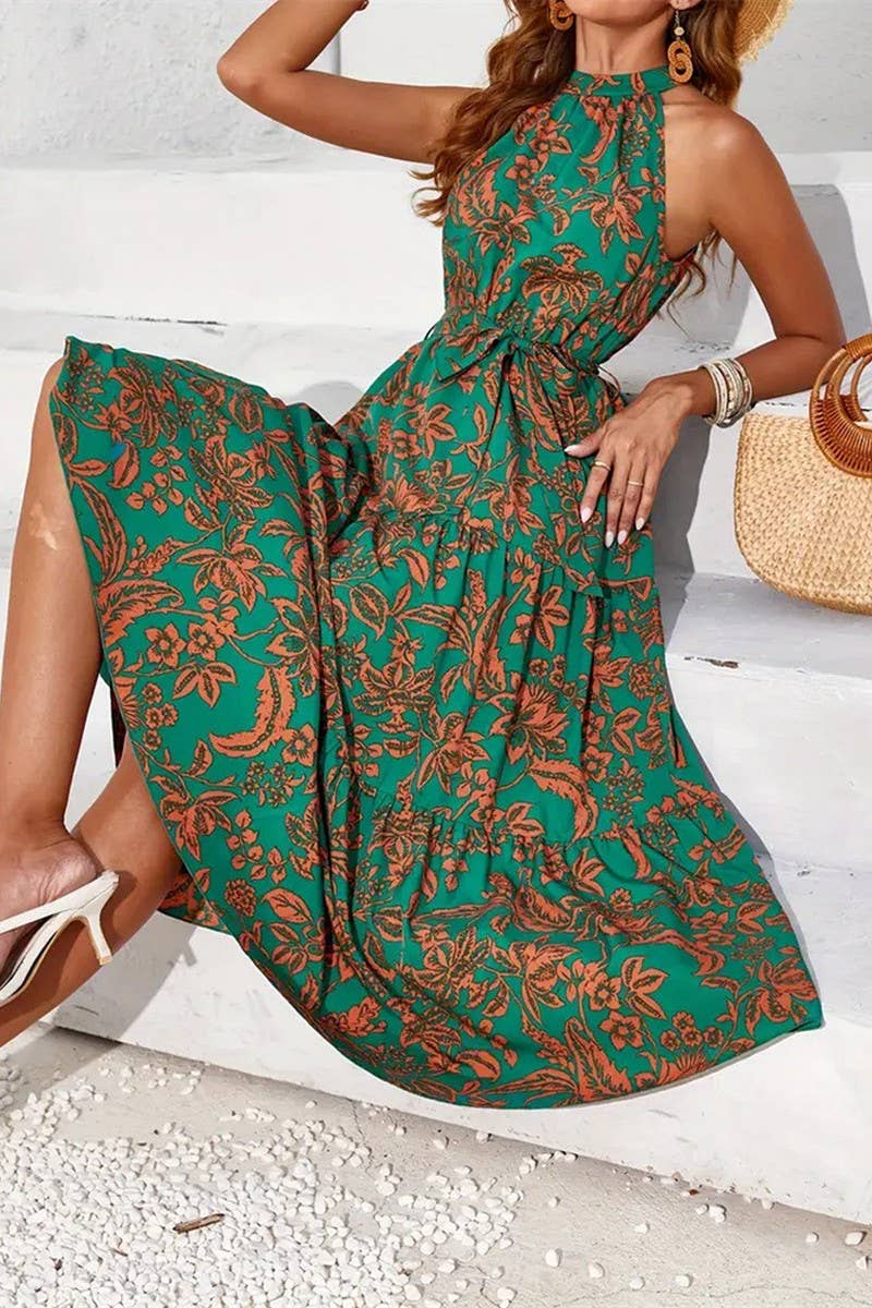 CWDMD1948_HALTERNECK SLEEVELESS ETHNIC PRINT LONG DRESS