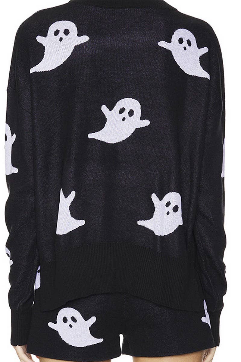 CWSTB00426_DARK HALLOWEEN GHOST KNIT SWEATER & SHORTS SET