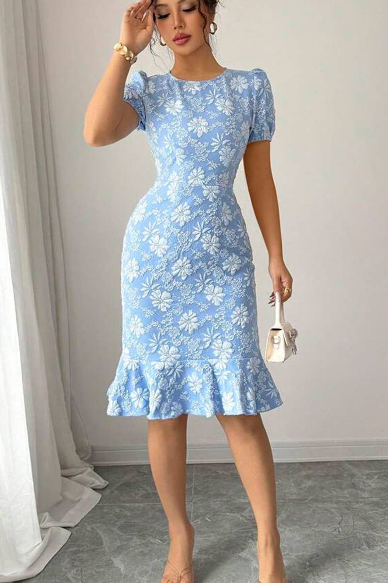 CWDSD8632_SUMMER DAISY EMBOSSED SLIM FISHTAIL SKIRT