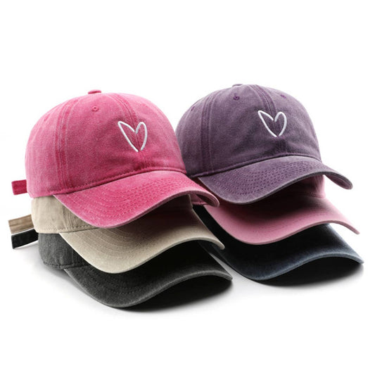 Vintage Wash Heart Embroidery Baseball Cap, Unisex_CWAH1271