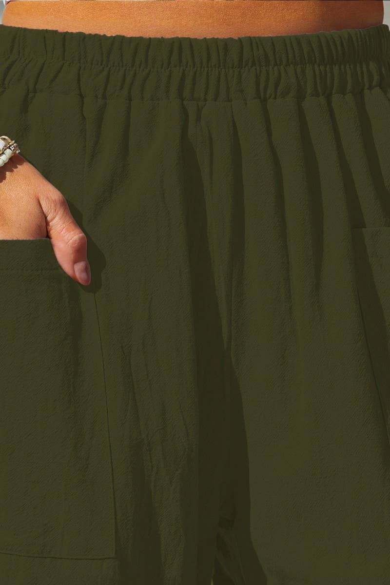 CWBLP01074_2025 WOMEN LINEN COTTON CASUAL PANTS ELASTIC WAIS