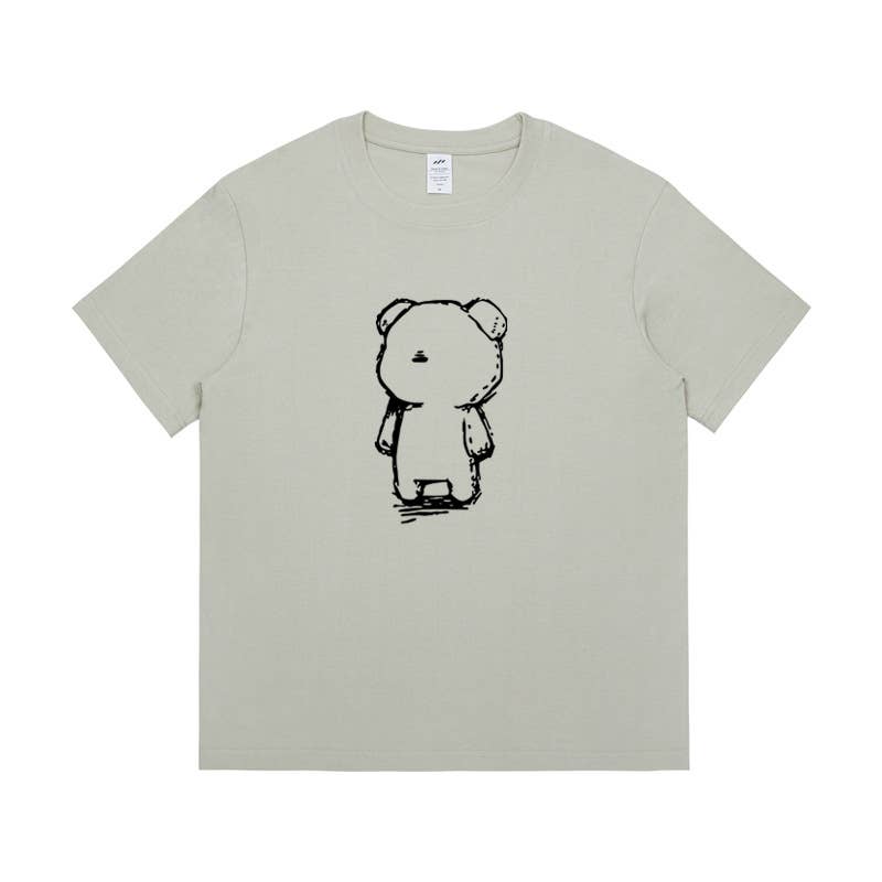 CWTTS0953_BLACK AND WHITE BEAR PRINT LOOSE CASUAL T SHIRT