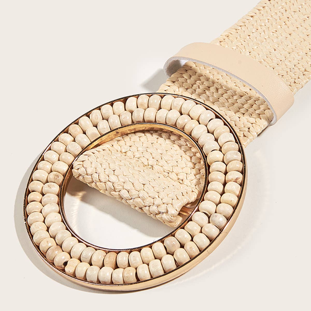 HAND-EMBELLISHED ROUND BUCKLE STRAW BELT_CWABE0439