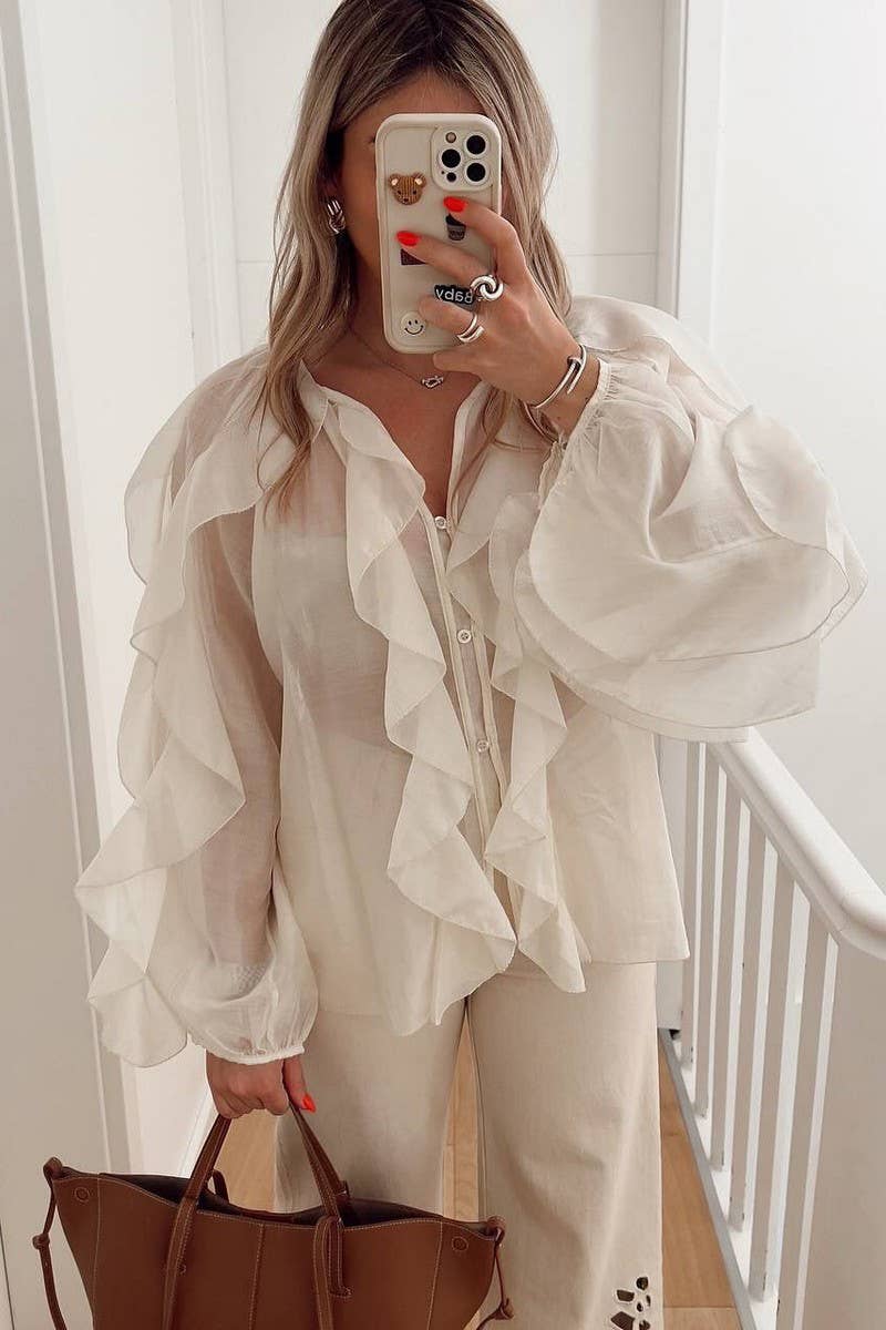 CWTTL2042_SOLID COLOR TEMPERAMENT RUFFLED ZIPPER TOP