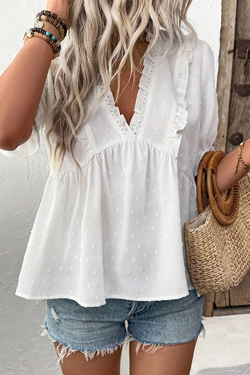 CWTBLS2237_SUMMER HOLIDAY STYLE FLOWERED FLUFFY SHIRT