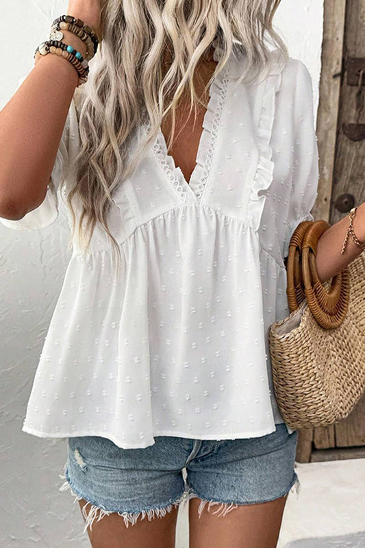 CWTBLS2237_SUMMER HOLIDAY STYLE FLOWERED FLUFFY SHIRT