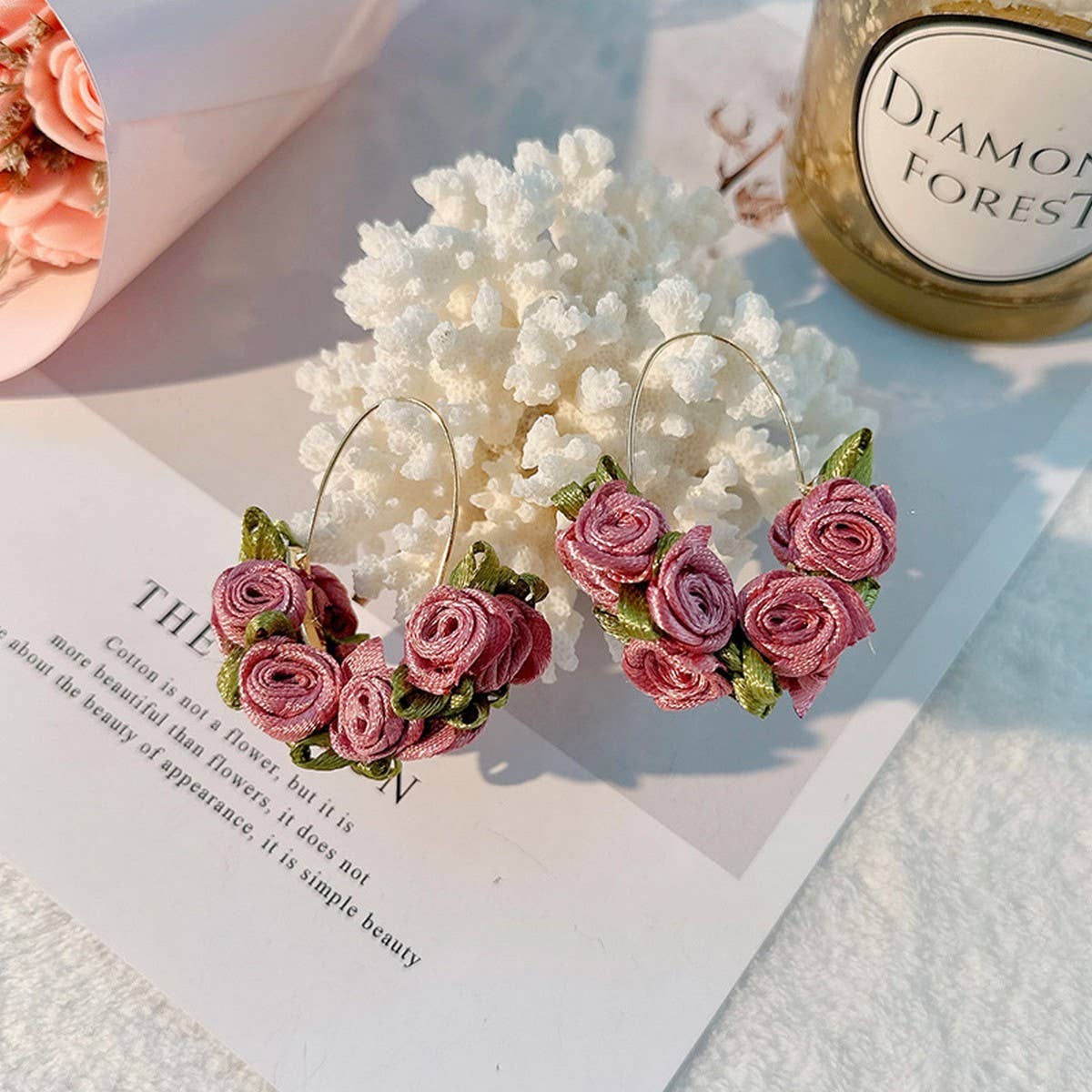 Handmade Fabric Rose V-Shape Ear Cuffs