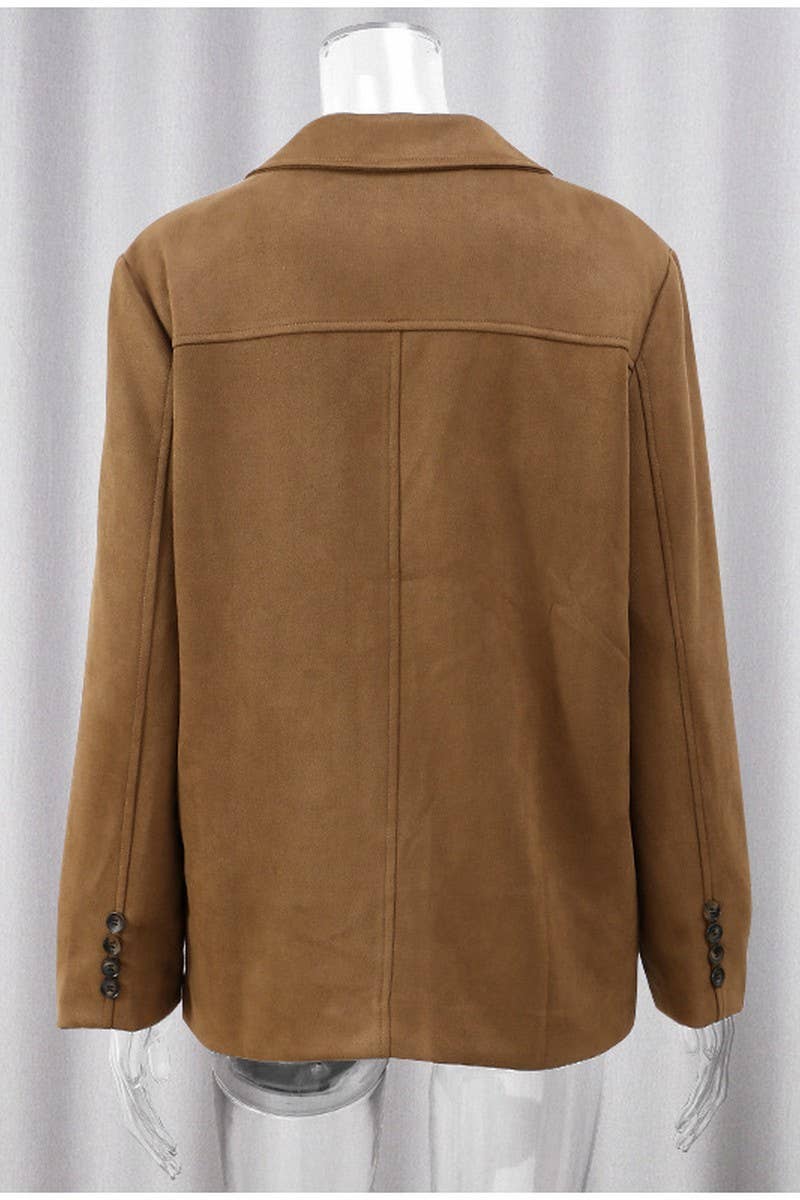 CWOCO0962_BROWN FROSTED VELVET VINTAGE LAPEL LOOSE COAT