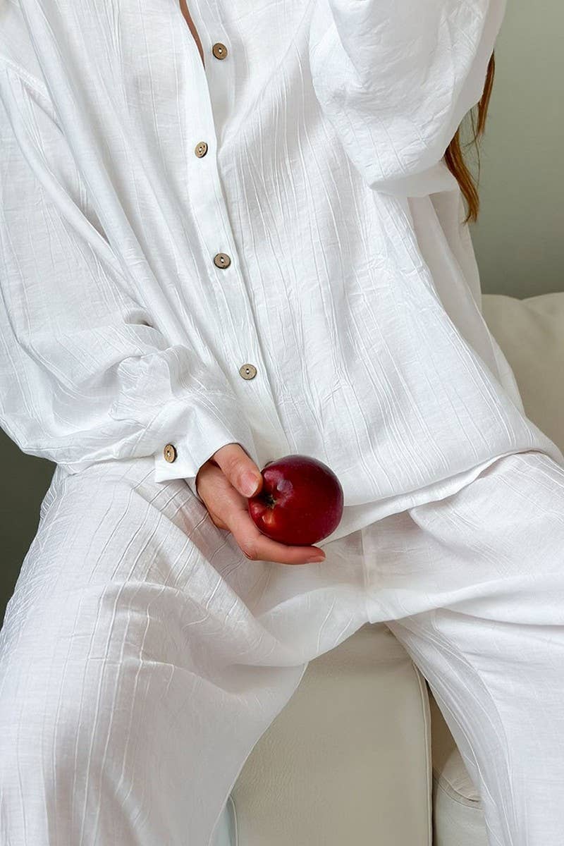 CWSPJ0296_SOLID COLOR LONG SLEEVE LONG PANTS PAJAMA SET