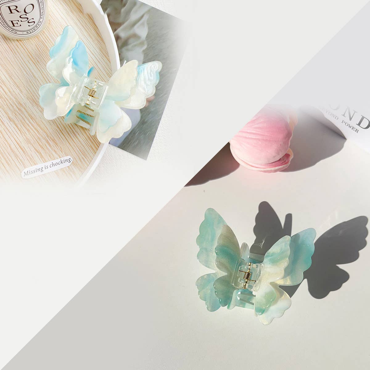 Double-layer butterfly color-changing grab clip