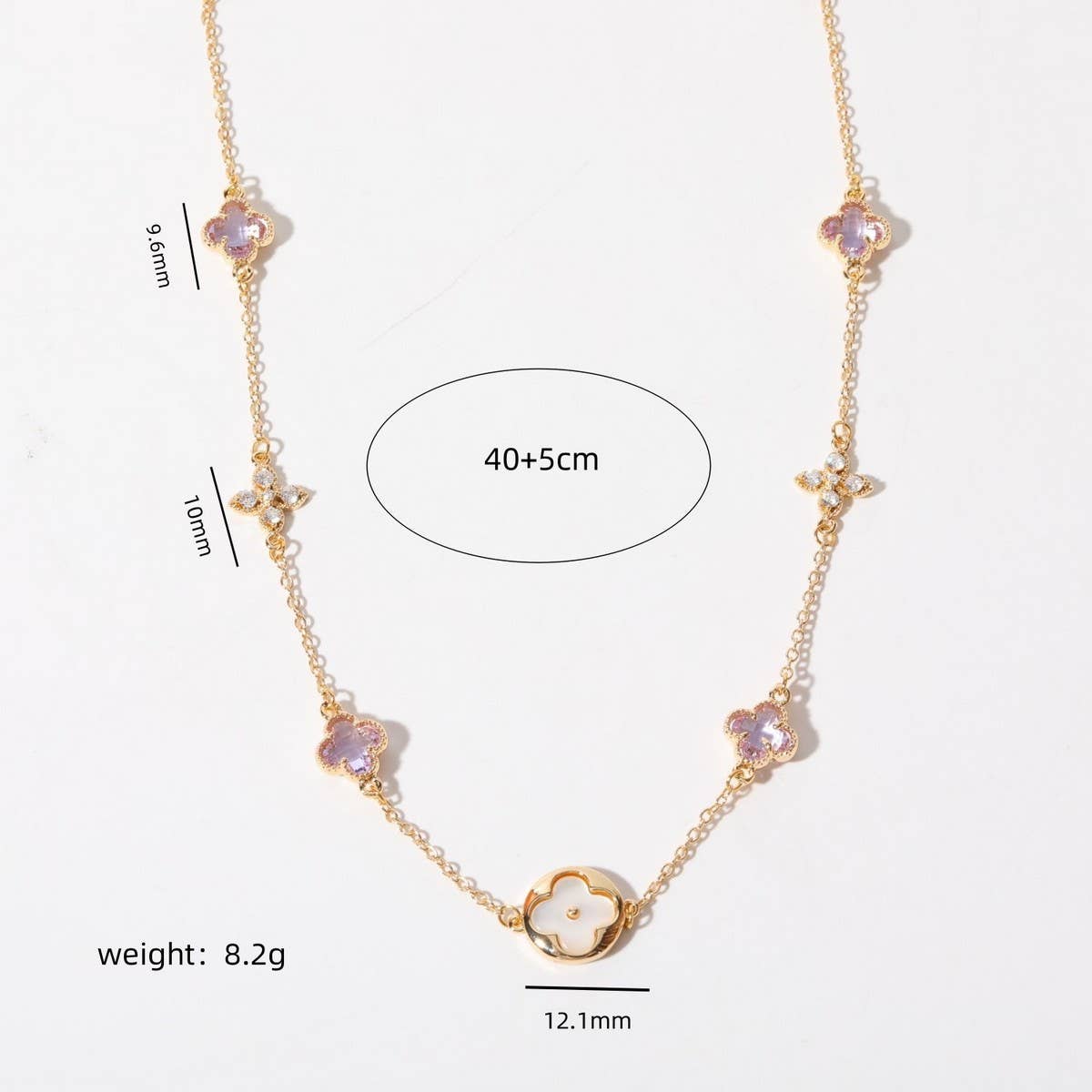 Four-leaf clover snowflake zircon necklace