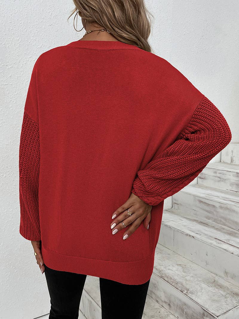 CWTTL1069 Casual Cable Crew Neck Pullover  Sweater