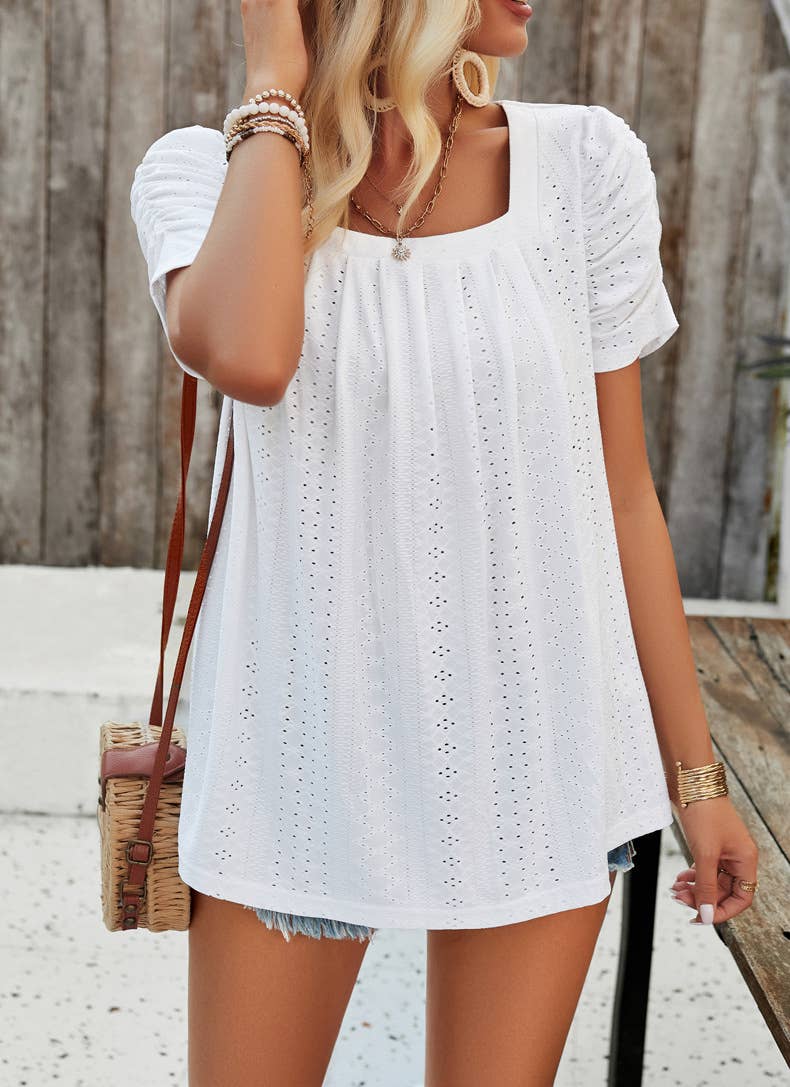 CASUAL SOLID COLOR SQUARE COLLAR SHIRT TOP