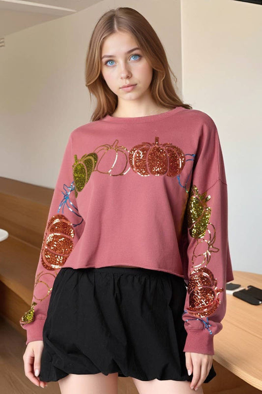 CWTBLL01263_HALLOWEEN PUMPKIN SEQUIN PULLOVER SWEATSHIRT