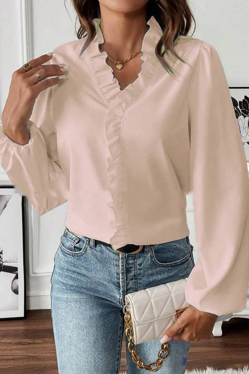 CWTSTL2082_FALL FASHION RUFFLED LONG SLEEVE SHIRT TOP
