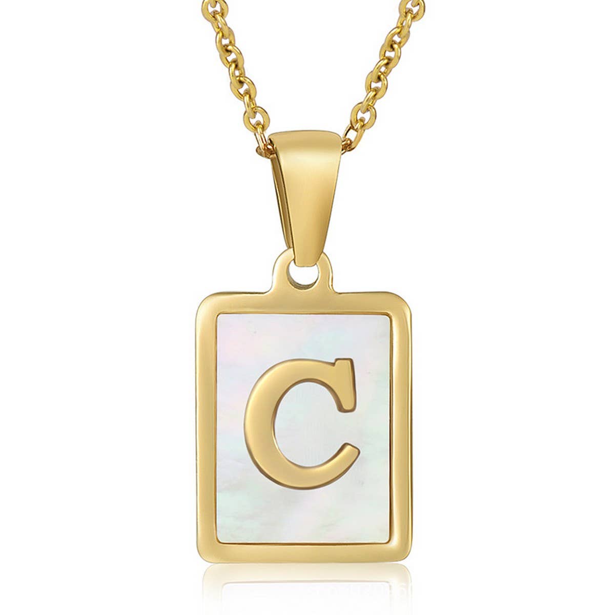 SQUARE SHELL 26 LETTER PENDANT NECKLACE_CWAJE0674