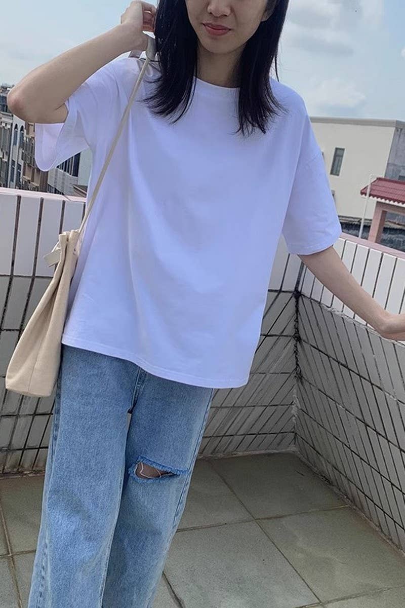 CWTTS0973_SOLID COLOR CASUAL T SHIRT