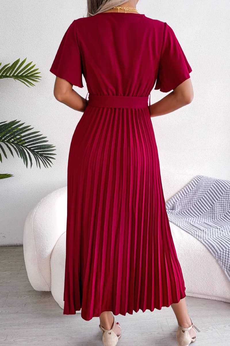 CWDMD2625_SUMMER CROSS V-NECK FULL PLEATED DRESS