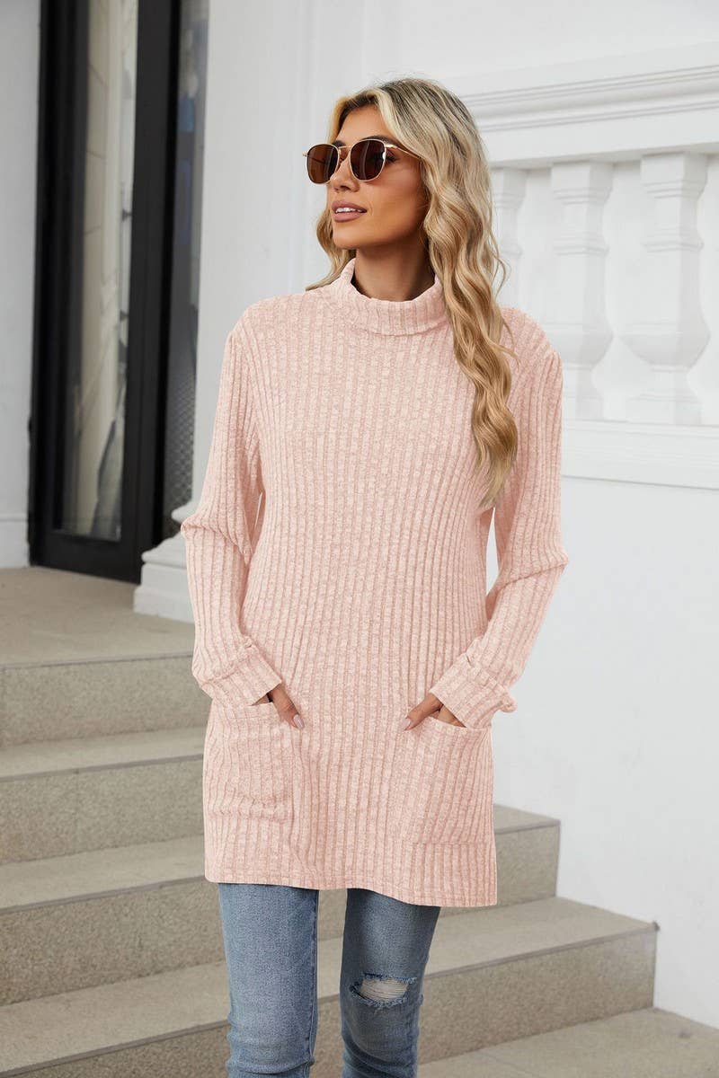 CWTBLL2364_HALF TURTLENECK LONG SLEEVE CASUAL POCKET TOP