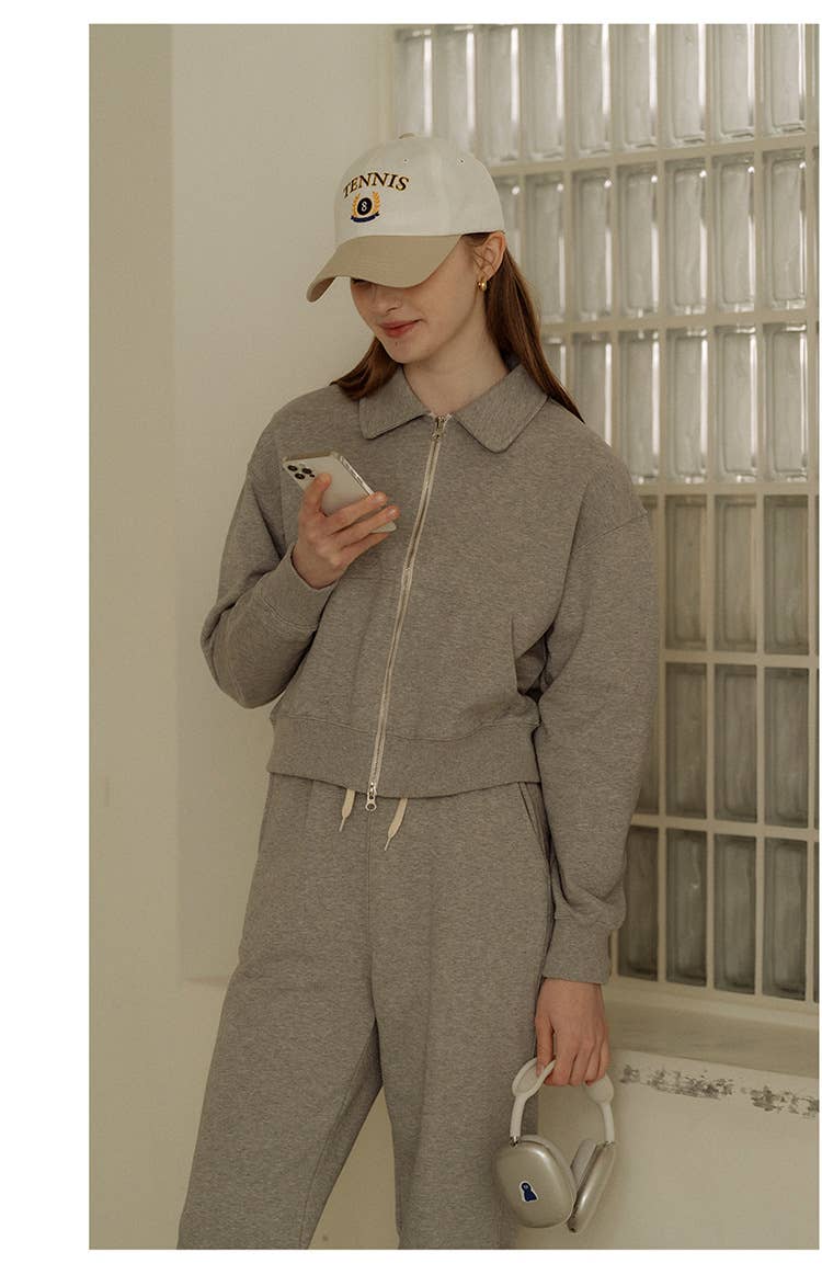 Casual lapel top sweatpants and sportswear set