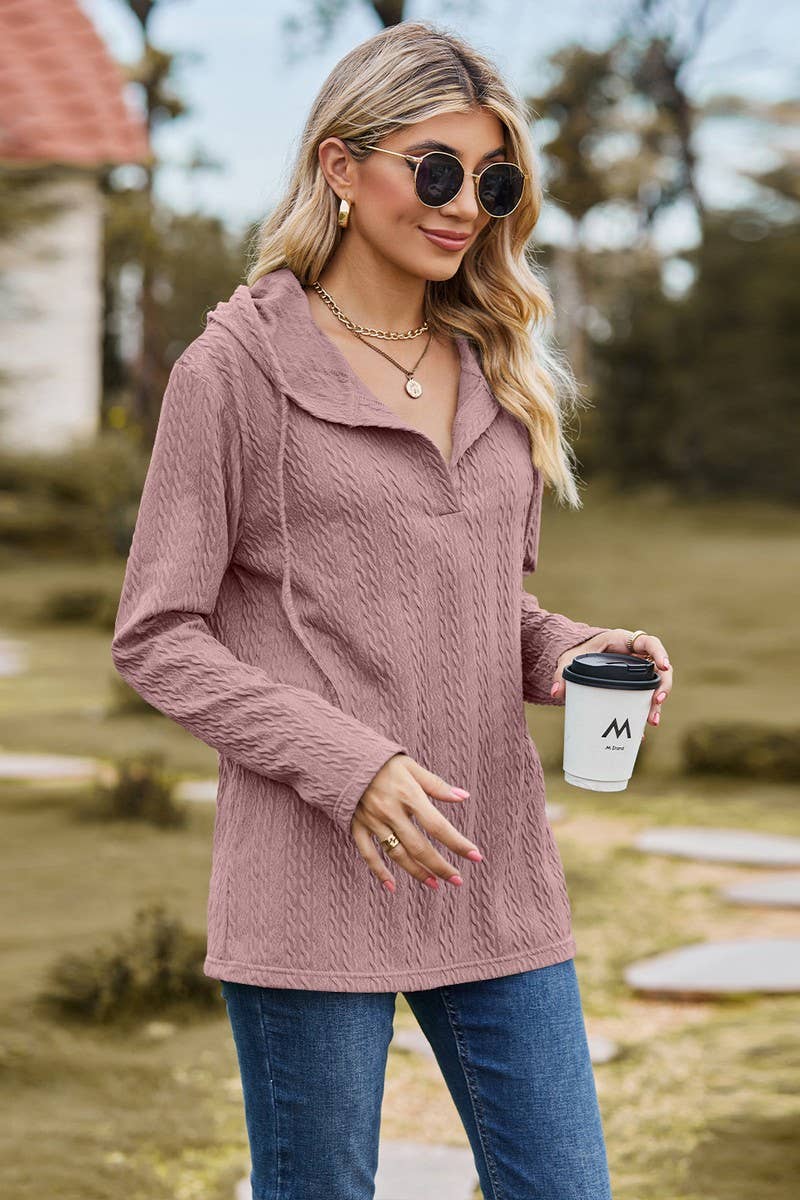 CWOHOL1097_SOLID COLOR HOODED LOOSE LONG-SLEEVED SWEATSHIRT