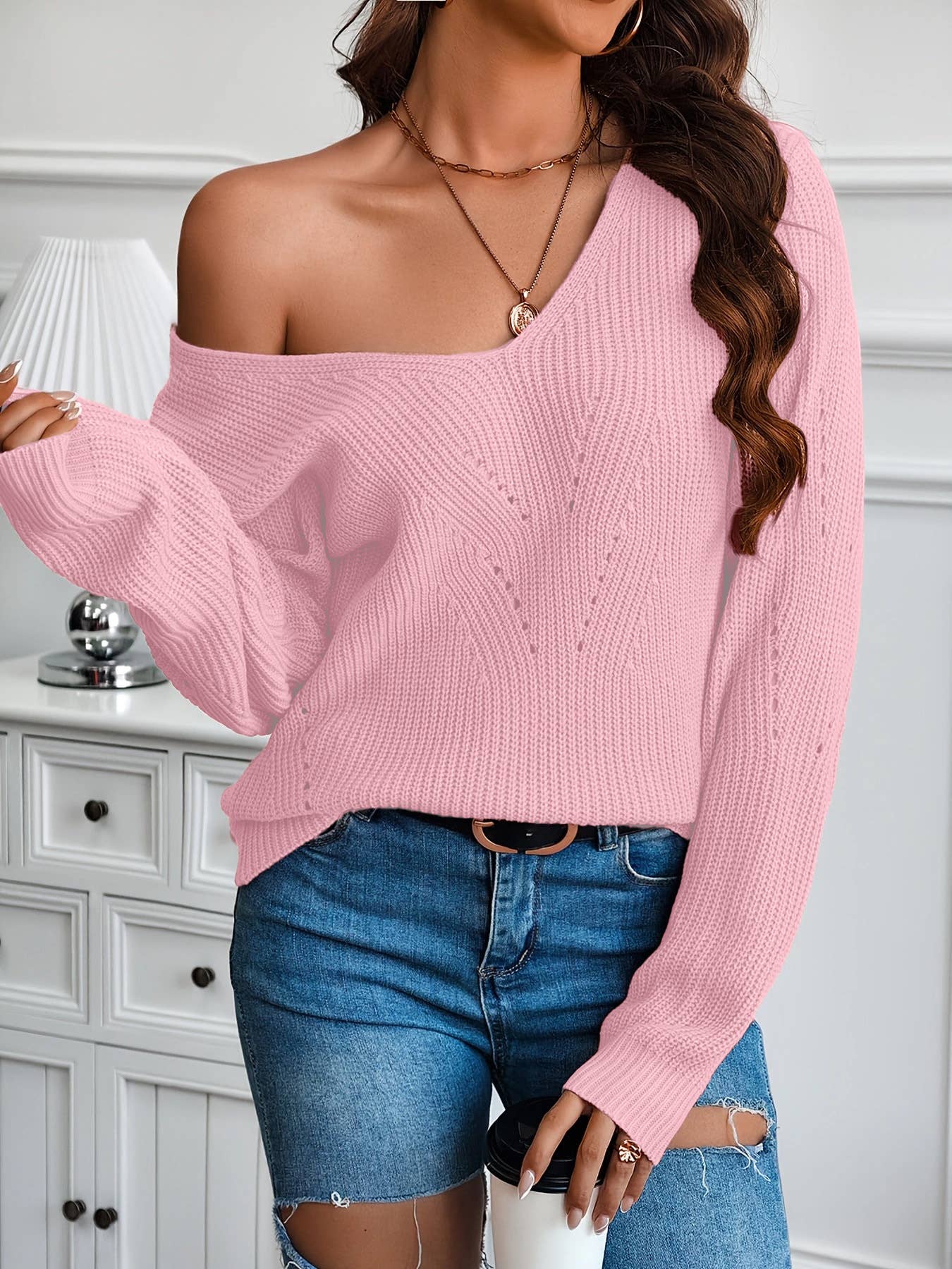 Back bow lace lace hollowed-out knitwear