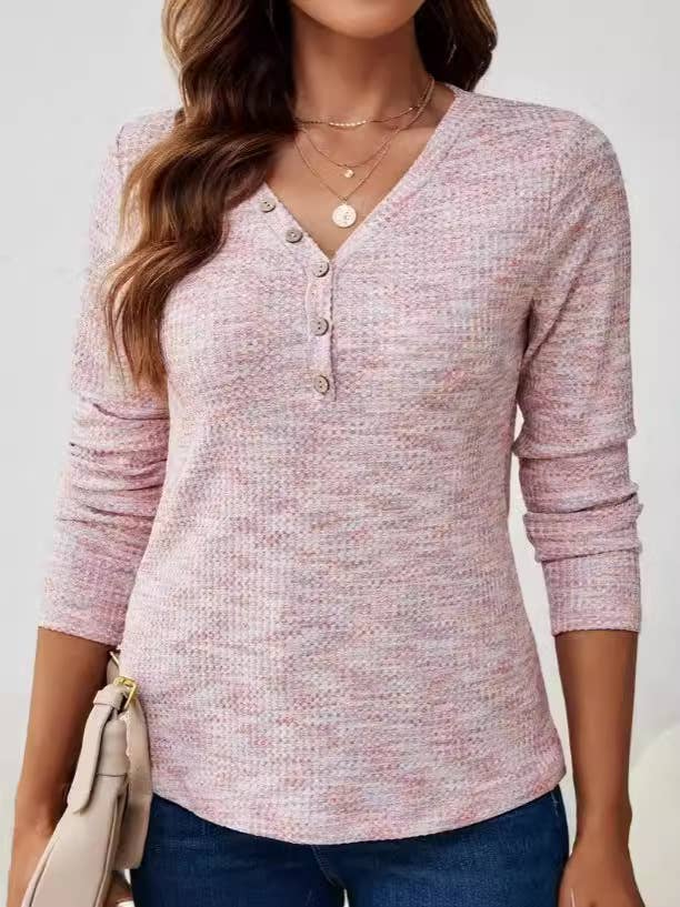 CREW-NECK LONG-SLEEVED T-SHIRT WITH BUTTON TOP