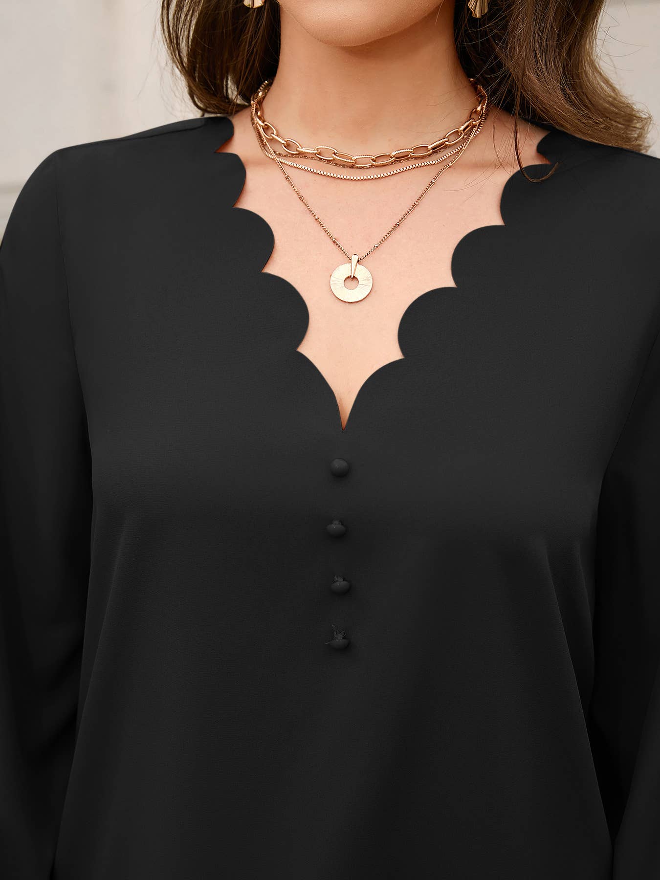 BURNED V-NECK LOOSE LONG-SLEEVED TOP
