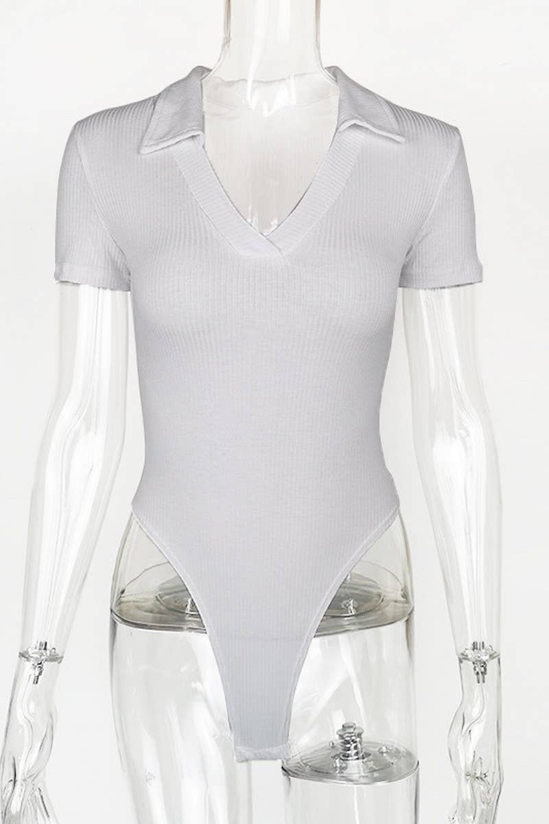 CWSBSS0048_COTTON POLO NECK SLIM FIT SHORT SLEEVE BODYSUIT