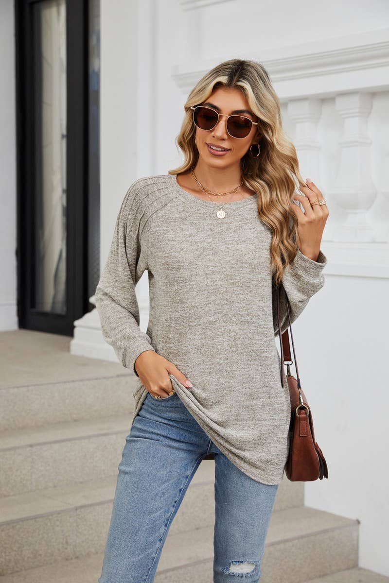 CWTBLL1863_SOLID COLOR ROUND NECK LOOSE LONG SLEEVE TOP