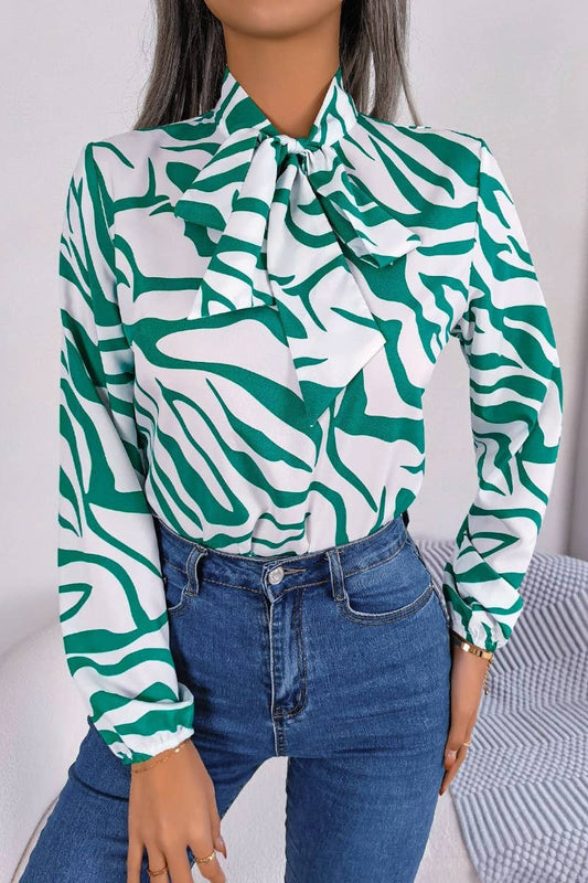 CWTSTL2130_AUTUMN STRIPED LONG-SLEEVED CHIFFON TOP