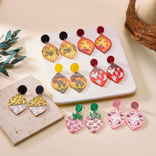 HALLOWEEN FUNNY PUMPKIN BAT LEAF EARRINGS